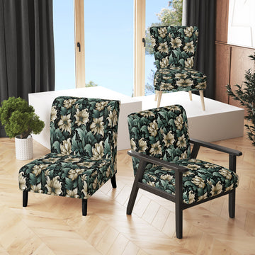 Green And Beige Intriguing Beauty Floral Pattern - Cottage Accent Slipper Chair